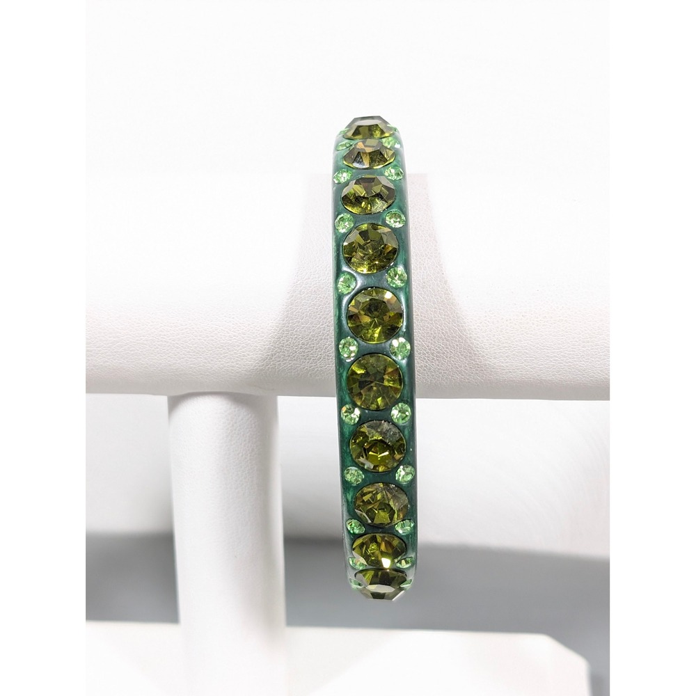 Bob Mackie Green Rhinestone Bangle Bracelet 8" Crystal Statement‎ Jewelry